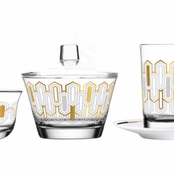 Dimlaj Tea & Coffee Glass Gold Blue Touch Basalt 20 pcs Set