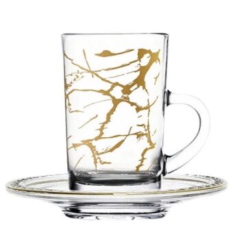 Dimlaj Tea Cups And Saucers Touch Quartz Set of 6 pcs Gold