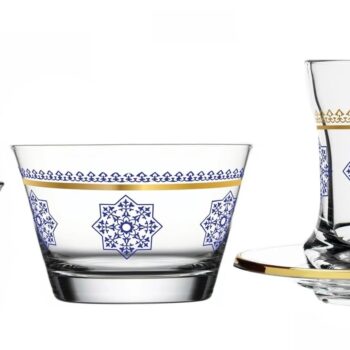 Dimlaj Tea & Coffee Glass Gold Blue Touch Aster 19 pcs Set