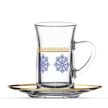 Dimlaj Tea Cup & Saucer Gold Touch Aster 12 pcs Set